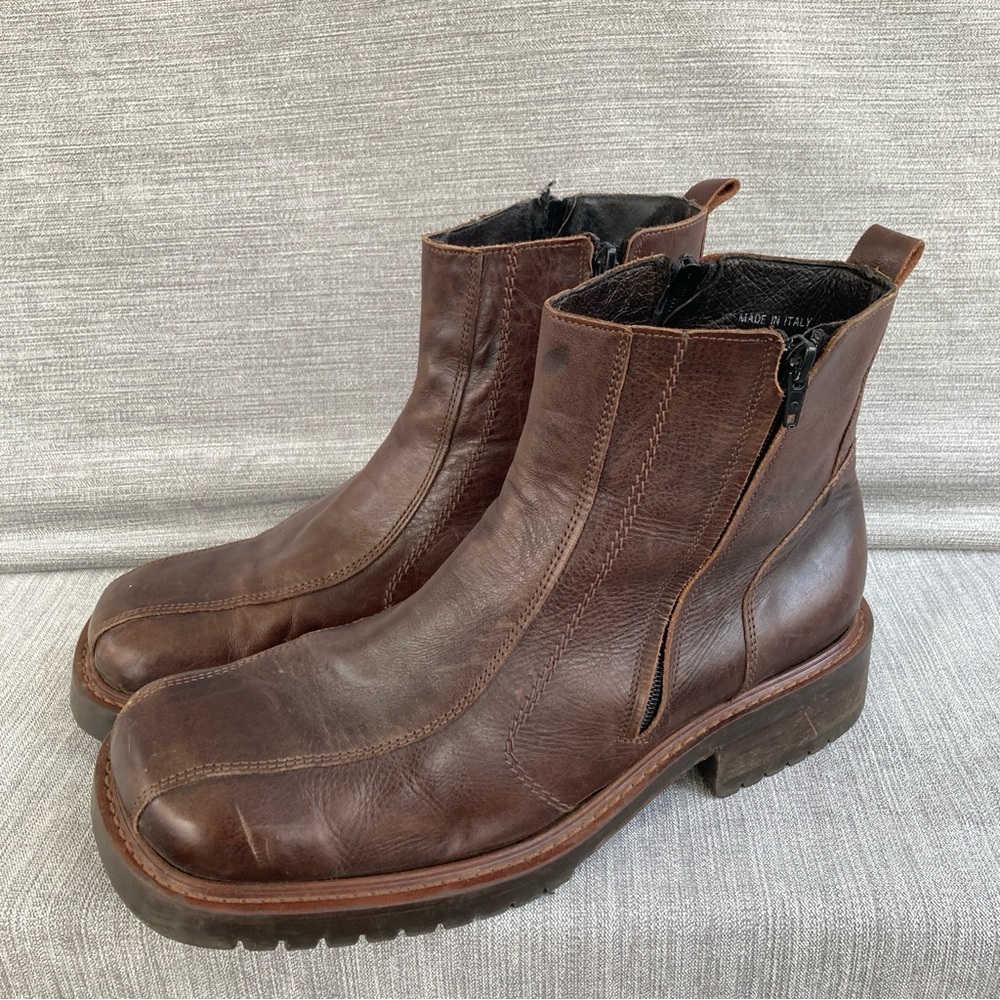 VTG 90s StoneRidge Leather Boots Brown Chunky Square Toe